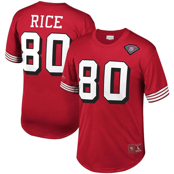 Men's San Francisco 49ers #80 Jerry Rice Red Mitchell & Ness Stitched Neck Top Jersey